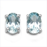 Schmuck-Schmidt-Ovale Ohrringe/Ohrstecker Blautopas 925 Sterling Silber- Rhodiniert-1,30 Karat