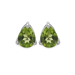 SchmuckMart Damen-Ohrstecker 925 Sterling Silber Rhodiniert Tropfenschliff Peridot E1238P