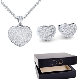 Schmuckset Herz Silber Herzkette 925 Herzanhänger Herz Ohrringe Ohrstecker *GESCHENK SET* Luxusetui mit Gravur Unendlichkeits Kette Geschenke Valentinstag Freundin romantische SE14-5 SS925ZIFA