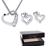 Schmuckset Herz Silber Herzkette 925 Herzanhänger Herz Ohrringe Ohrstecker *GESCHENK SET* Luxusetui mit Gravur Unendlichkeits Kette Geschenke Valentinstag Freundin romantische SE21-5 SS925ZIFA