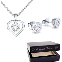 Schmuckset Herz Silber Herzkette 925 Herzanhänger Herz Ohrringe Ohrstecker *GESCHENK SET* Luxusetui mit Gravur schönste Frau der Welt Geschenke Valentinstag Freundin romantische SE17-7 SS925ZIFA