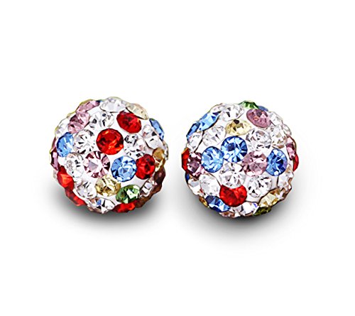 Sieben Arten von Farbmischung Zirkonia Kristalle Ball 925 Sterling Silber Ohrringe Schmuck
