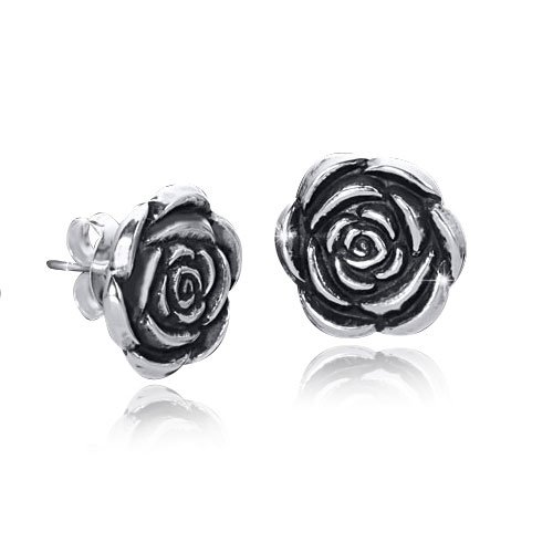 Silber Ohrstecker Rose – Silber Ohrringe Rosen Blüten 11x11mm – Ohrschmuck aus 925 Sterling Silber antik Style #SO-44