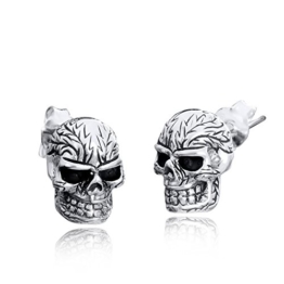 Silber Ohrstecker Totenkopf – Gothic Ohrringe 925 Silber antik Ohrschmuck 7x10mm in Juwelierqualität inkl. Schmuck Box #SO-101