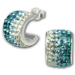 SilberDream Glitzer Creole Beauty türkis/weiße Preciosa Glitzer Kristalle 925 Sterling Silber Ohrringe GSO010T