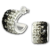 SilberDream Glitzer Creole Beauty weiß/schwarz Preciosa Glitzer Kristalle 925 Sterling Silber Ohrringe GSO007