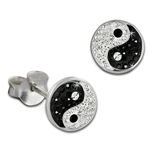 SilberDream Glitzer Ohrstecker Yin Yang 925 Sterling Silber mit Tschechischen Preciosa Kristallen schwarz/weiß Ohrringe für Damen GSO605S