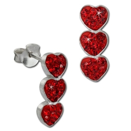 SilberDream Glitzer Ohrstecker drei Herzen 925 Sterling Silber mit Tschechischen Preciosa Kristallen rot Ohrringe für Damen GSO606R