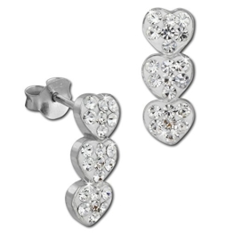 SilberDream Glitzer Ohrstecker drei Herzen 925 Sterling Silber mit Tschechischen Preciosa Kristallen weiß Ohrringe für Damen GSO606W