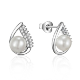 Silberfarbenes 925 Sterling Silber 5 mm Simuliert Perle Tropfenform mit Ball Muster Top Grade Herz Pfeil Zirkonia Cubic Inlay Ohrringe Schmuck