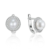 Silberfarbenes 925 Sterling Silber Zirkonia 8 mm Simulierte Runde Perlen Muster Cubic Inlay Ohrringe Schmuck