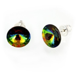 Silberohrringe aus 925 Silber Ohrstecker mit original Swarovski® Elements, rund , mehrfarbig, 10 mm, mit Schmuckbeutel, ideal als Geschenk für Frau oder Freundin