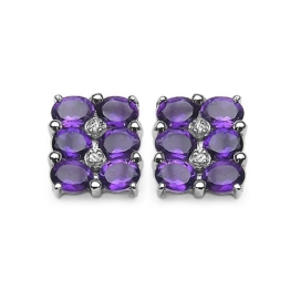 Silvancé – Damen Ohrringe – 925 Silber, rhodiniert – echter Edelstein: Amethyst Diamond E346A