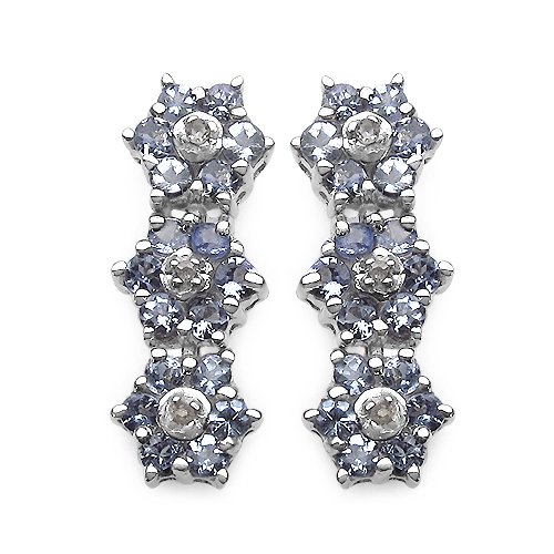 Silvancé – Damen Ohrringe – 925 Silber, rhodiniert – echter Edelstein: Tansanit Diamond E380TAN