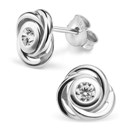 Silvinity 925 Silber Ohrstecker Zirkonia rund flach – Damen Ohrringe Silber Stecker hochglanz Ø8mm #SV-215