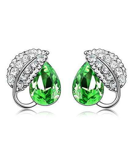 Smaragdgrün Ohrringe Silber Swarovski Element Kristall Blatt Teardrop Ohrringe Für Mädchen Frauen