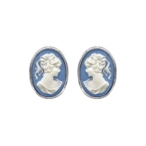 So Chic Schmuck – Damen-Ohrstecker Kamee Blau Oval Sterling Silber 925