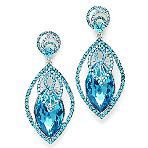 Statement Luxus Designer lange Ohrringe Kristall Blau und Aurora Vitrail Blau 7 cm lang