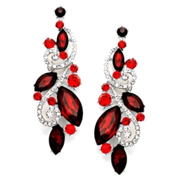 Statement Luxus lange Oversize Ohrringe Kristall klar und Ruby Rot Töne 9cm lang