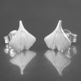 Stecker, 9mm Ginkgoblatt matt Silber 925