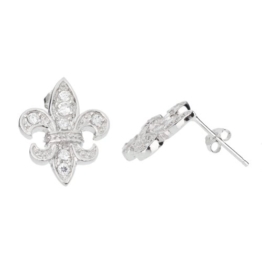 Sterling 925er Silber PAVE Ohrstecker – FLEUR DES LIS 15mm