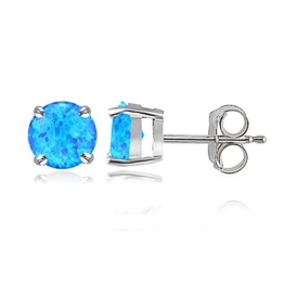 Sterling Silber 6mm Feurigen, erstellt, Blau Opal Ohrstecker