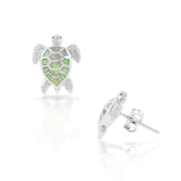 Sterling-Silber 925 Weiß Rosa Schildkröte grün Zirkonia Opal Ohrstecker Ohrringe