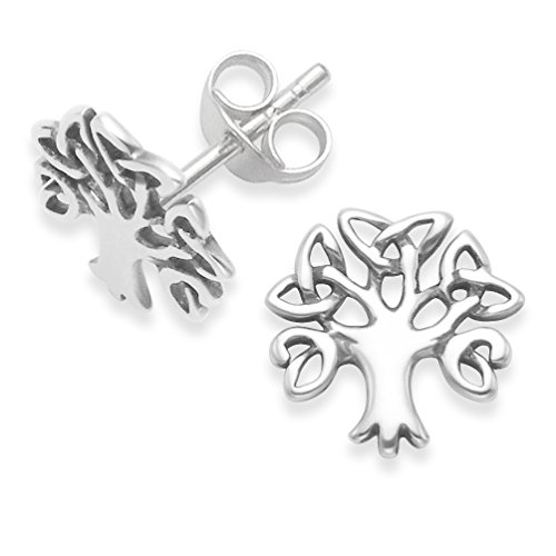 Sterling-Silber 925, keltischer Baum des Lebens Ohrringe – Größe: 10 mm x 10 mm. Gechenkbox