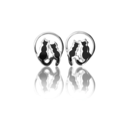 Sterling Silber Emaille Original Katzen auf Mond Ohrstecker