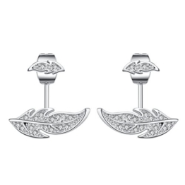 Sterling Silber Ohrstecker Blatt-Feder Mini pflastern Kristall Nadel Ohr-Bolzen-Ohrring-Ohr-Jacke für Damen