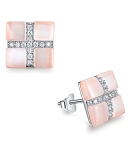 Sterling Silber Rosa Katzenauge und Zirkonia Ohrstecker für Damen