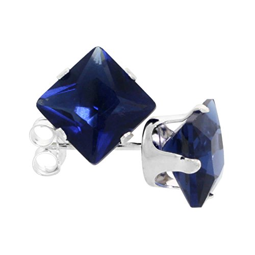 Sterling Silber Saphir blau 2 Karat Größe (7 mm) Prinzessin Cut CZ Ohrstecker Ohrringe