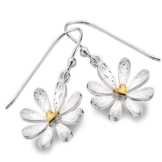 Sterling Silber Schmuck: Silber und Gold Herz Daisy baumelnden Ohrringe