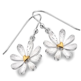 Sterling Silber Schmuck: Silber und Gold Herz Daisy baumelnden Ohrringe