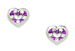 Sterling Silber rhodiniert rot cz Herz Ohrringe mit Schraubverschluss – Maßnahmen 6 x 7 mm