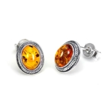 Sterling Silber und Baltischer Bernstein Oval Ohrstecker / Ohrringe / Studs