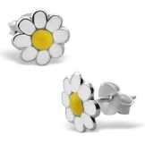 Sterling Silber und Emaille Daisy Gänseblümchen Ohrstecker