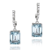 Sterlingsilber Blautopas 5.5ct & Diamant Ohrhänger rechteckig