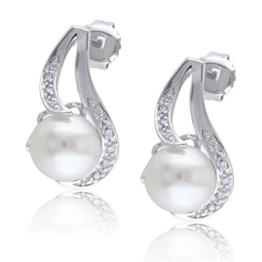 Sterlingsilber Diamant und FW Perlen Ohrringe (9-10)