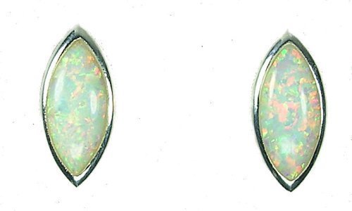 TF schlichte navettefoermige Ohrstecker mit echtem Opal; Sterling Silber