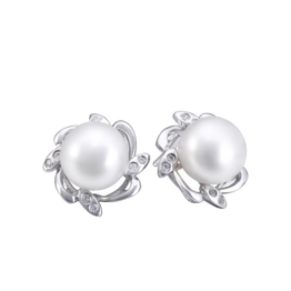 VIKI LYNN Sterlingsilber 925 Ohrringe Ohrstecker mit echt 9,5-10 mm Süßwasser Perlen und Zirkonia