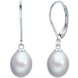 Valero Pearls Classic Collection Damen-Ohrhänger Hochwertige Süßwasser-Zuchtperlen in ca.  9 mm Tropfenform grau 925 Sterling Silber       60201692