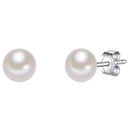 Valero Pearls Classic Collection Damen-Ohrstecker Hochwertige Süßwasser-Zuchtperlen in ca.  6 mm Button weiß 925 Sterling Silber       181130