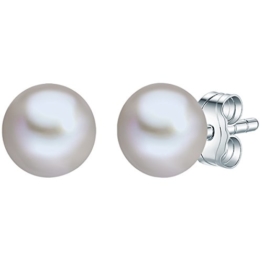 Valero Pearls Classic Collection Damen-Ohrstecker Hochwertige Süßwasser-Zuchtperlen in ca.  7 mm Button hellgrau 925 Sterling Silber       178840