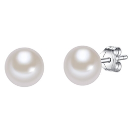 Valero Pearls Classic Collection Damen-Ohrstecker Hochwertige Süßwasser-Zuchtperlen in ca.  7 mm Button weiß 925 Sterling Silber       178810