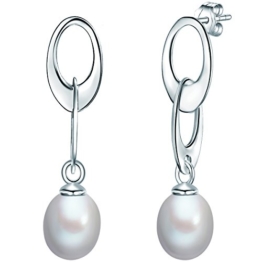 Valero Pearls Classic Collection Damen-Ohrstecker Hochwertige Süßwasser-Zuchtperlen in ca.  7 mm Tropfenform grau 925 Sterling Silber       60201246