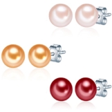 Valero Pearls Classic Collection Damen-Set: 3 Paar Ohrstecker Hochwertige Süßwasser-Zuchtperlen in ca.  7 mm Button rosé 925 Sterling Silber       60020077