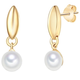 Valero Pearls Damen-Ohrstecker gelbvergoldet 925 Silber teilvergoldet Perle Süßwasser-Zuchtperle Creme – 60925037