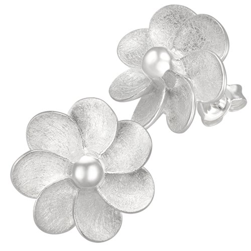 Vinani Damen-Ohrstecker Blume gebürstet Blütenstempel glänzend Sterling Silber 925 Ohrringe OBDD