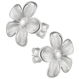 Vinani Damen-Ohrstecker Blume gebürstet Rand glänzend Sterling Silber 925 Ohrringe Blüte OBTA